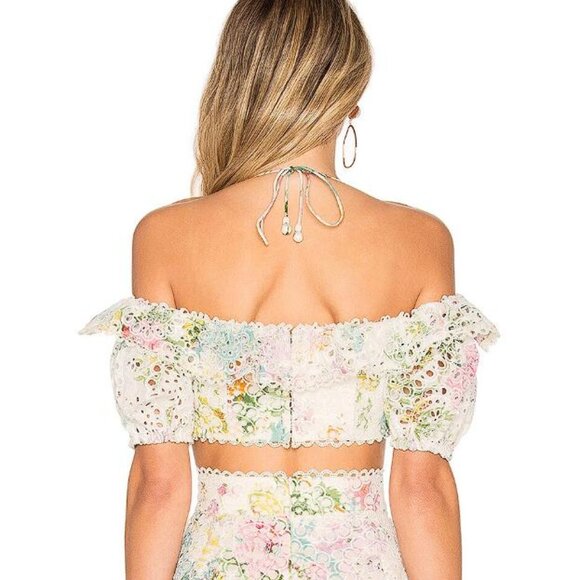 ZIMMERMANN Women's Heathers Off Shoulder Top Size 2 In Garden Floral - Picture 3 of 9